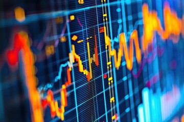 Poster - Close-up of a digital display showing a stock market graph