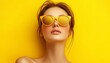 © DruZhi Art - Woman in Yellow Sunglasses Posing Against Yellow Background
