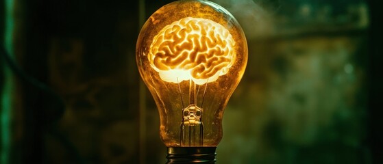 Aufkleber - A Human Brain Shaped Light Bulb Glowing Brightly