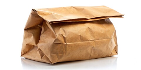 Rustic Simplicity: Brown Paper Lunch Bag on White Background