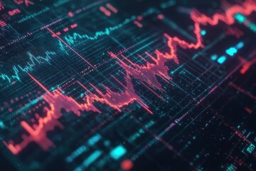 Leinwandbilder - Digital Data Visualization with Neon Lines and Grids