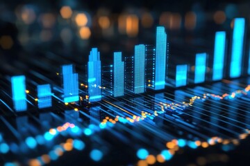 Poster - Abstract Digital Cityscape with Glowing Towers and Lines