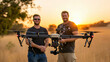 © Luluraschi - drone pilot team in savanna sunset