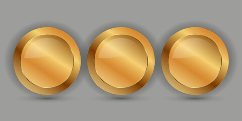Set of three Premium circle buttons with Black and golden frame vector illustration, three sleek, modern vector graphic design