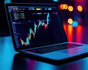 portfolio with asset distribution chart on laptop, wealth management, professional atmosphere