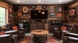 © Tien - Create a cozy rustic style garage man cave with reclaimed wood walls and leather furniture for ultimate relaxation and entertainment