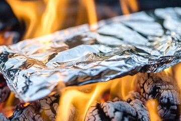 Leinwandbilder - Aluminum Foil Over Campfire Embers Close up