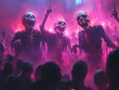 © wcirco - a group of ghost dance, their skin glowing with a fiery hue, emerging from a fiery portal into a dark, foreboding landscape.