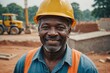 © ThomasLENNE - Close portrait of a smiling senior Cameroonian man construction worker looking at the camera, Cameroonian outdoors construction site blurred background