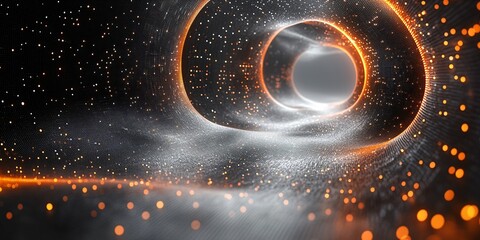abstract d orange glowing tunnel with bokeh lights