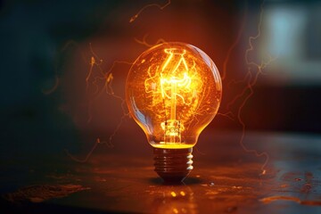 Wall Mural - a lone light bulb sits on a table, illuminating the surrounding area