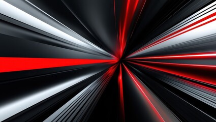 abstract tunnel, red and white light streaks, motion blur, high contrast, dynamic perspective, futuristic, digital art, sleek design, speed effect, black background, converging lines, sci-fi aesthetic