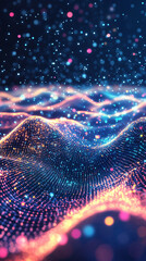 Poster - Vibrant plexus background with luminous particles creating a rippling effect