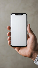Aufkleber - Businessman displaying a blank-screen smartphone against a neutral backdrop