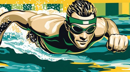 Swimmer in Vector Style Design for Sports Theme