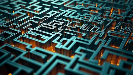 A teal and orange abstract maze pattern