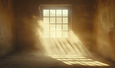 Poster - Sunbeams through dusty window in empty room.