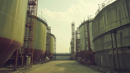 Wall Mural - Large fuel storage tanks at refinery, organized industrial setup, neat environment