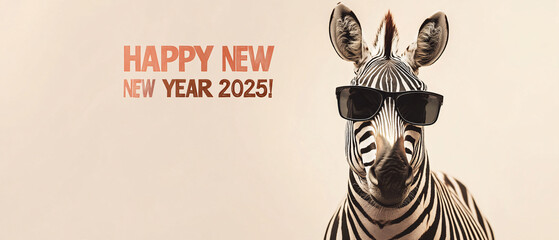 Cool Zebra Wearing Sunglasses for Happy New Year 2025 Greeting Card, Cool Zebra Wearing Sunglasses for Happy New Year 2025 Greeting C