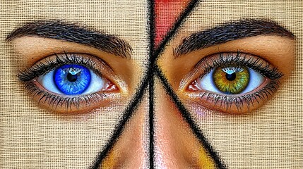 Aufkleber - Explore the fascinating contrast of mixed media visuals showcasing ai-enhanced art through unique eye representations