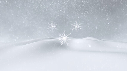 Wall Mural - white snow landscape with snowflakes swinging on the string. illustration.