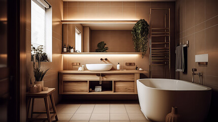 Wall Mural - 3D Render Bathroom Concept, Creating a Beautiful and Relaxing Clean Home: Design for the Bathroom Ideas and Resident's Relaxation in Day Light