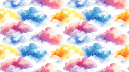 Colorful watercolor cartoon cloud pattern for children s party decorations and designs