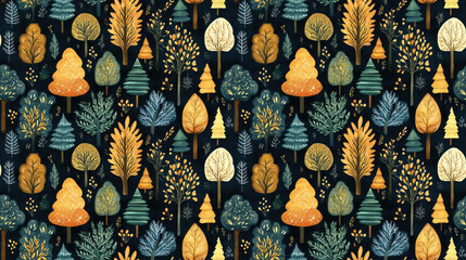 Seamless hand drawn pattern featuring beautiful forest trees ideal for fabric design and nature themed projects