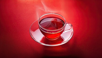 Wall Mural - Cup of tea on a red background