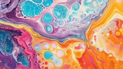 Wall Mural - vibrant fluid art marbling, a dynamic display of colorful swirls and rich textures, showcasing depth