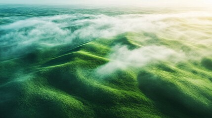 Wall Mural - Aerial View of Rolling Hills Covered in Morning Mist