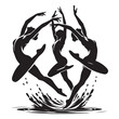 © Mizanur Rahman - Synchronized swimmers Silhouette vector black color white background