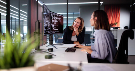 Woman Programmer. Girl Coding Software