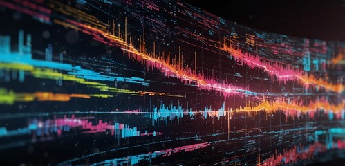 Wall Mural - a stream of vibrant information and media graphics bursts from a high-resolution display