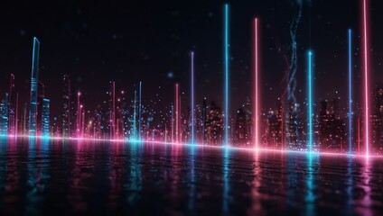 Wall Mural - Abstract background with pink blue glowing neon lines and bokeh lights. Data transfer concept. Digital wallpaper