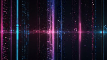 Wall Mural - Abstract background with pink blue glowing neon lines and bokeh lights. Data transfer concept. Digital wallpaper