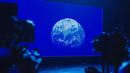 Leinwandbilder - a earth is seen in the background of a blue screen