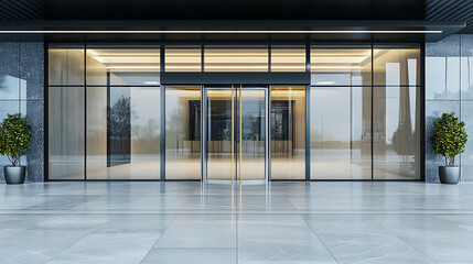 Poster - Aesthetic home entrance with large glass sliding doors with lots of copy space
