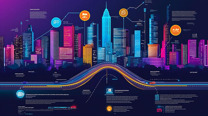Fototapete - Business road map timeline infographic city designed for abstract background template milestone element modern diagram process technology digital marketing data presentation chart Vector illustration