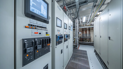 Poster - Electrical substation room in petrochemical plant, Servers room in gas and oil refinery industrial