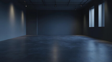 Wall Mural - empty dark blue studio background and grey floor concrete perspective with blue soft light well edit