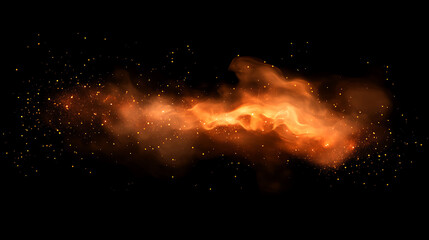 Leinwandbilder - Fire spark overlay with smoke and flame background, Grill heat glow in cloud isolated transparent vector, Realistic flying orange sparkle abstract illustration, Hell bonfire fiery with hot cinder