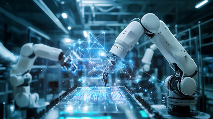 Aufkleber - Industrial technology concept, Communication network, INDUSTRY 4, 0, Factory automation