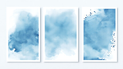 Fototapete - light cyan blue watercolor wet wash splash 5x7 invitation card background template collection