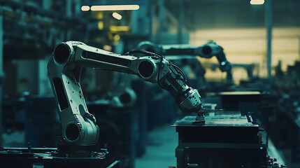 Leinwandbilder - Mechanized industry robot and robotic arms for assembly in factory production, Concept of artificial intelligence for industrial revolution and automation manufacturing process 