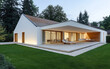 © Chari - Modern outdoor design featuring sleek home with large windows at dusk in a serene landscape