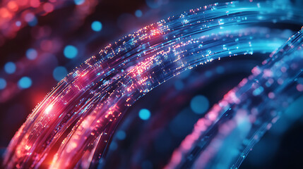 Fototapete - network cables closeup with fiber optical background