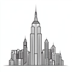 black and white line art illustration of the new york city skyline.