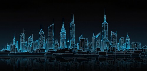 Wall Mural - futuristic cityscape background on wireframe landscape. realistic illustration of modern urban archi