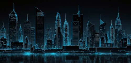 Wall Mural - futuristic cityscape background on wireframe landscape. realistic illustration of modern urban archi